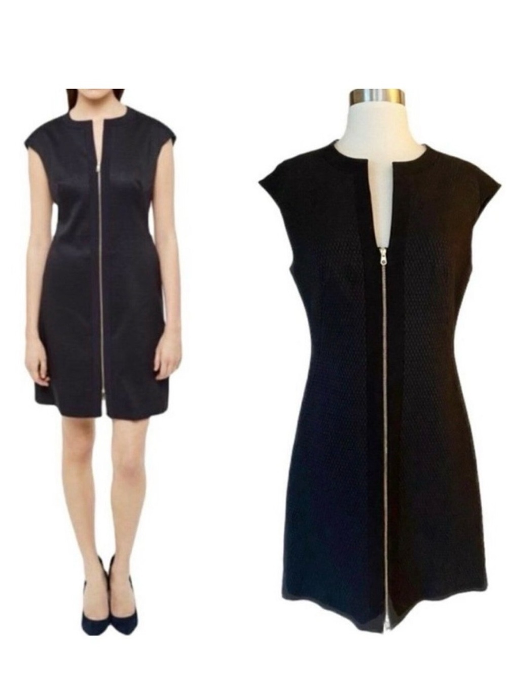 Ted Baker London Black Textured Reikod Dress Zip Front, Size 3 (US
Size 8)